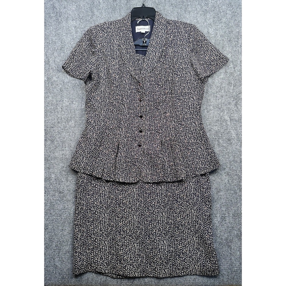 Danny & Nicole Navy Abstract Geometric Skirt Suit 2 Piece Set Blazer Skirt 14